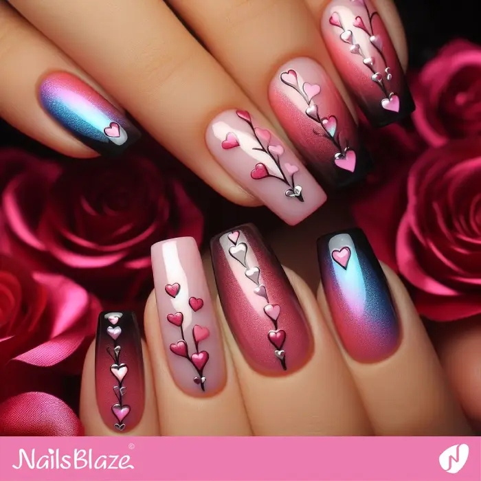 Gradient Effect Nails with Heart Design for Valentine's Day | Valentine Nails - NB2154